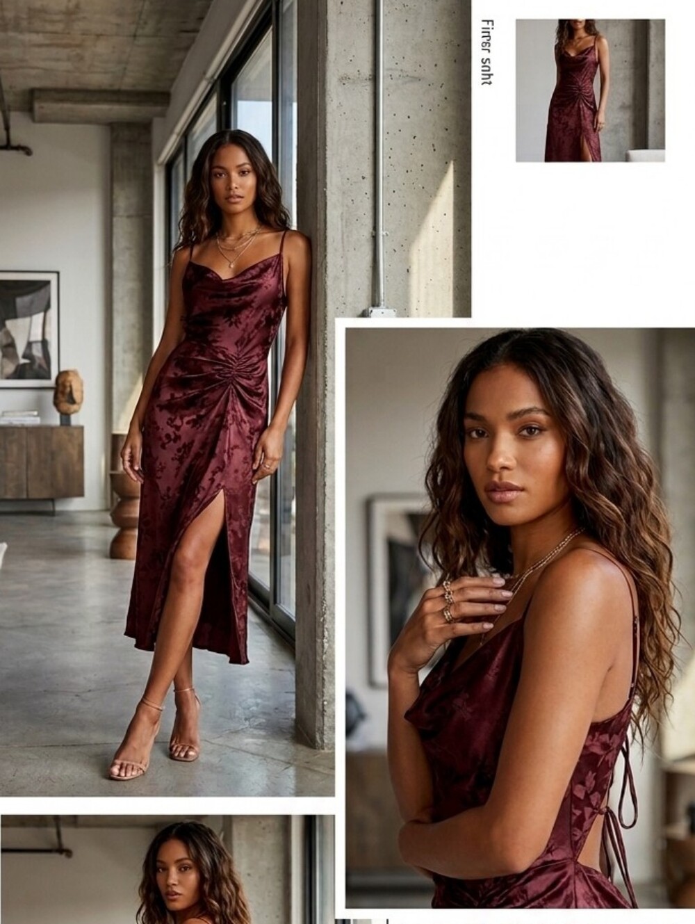 Miss Selfridge Brown Floral Satin Jacquard Midi Slip Dress One Shoulder Backless